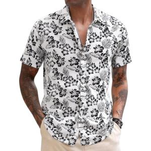 imageCOOFANDY Mens Linen Casual Short Sleeve Shirt Button Down Summer Beach ShirtsFlowerblue