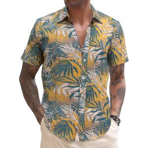 imageCOOFANDY Mens Linen Casual Short Sleeve Shirt Button Down Summer Beach ShirtsZleaveskhaki