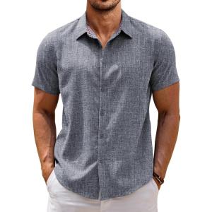 imageCOOFANDY Mens Linen Shirt Casual Short Sleeve Button Down Shirts Summer Beach Vacation TopsNavy Blue
