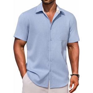 imageCOOFANDY Mens Linen Short Sleeve Button Down Shirts Casual Summer Beach Vacation ShirtsAngel Falls