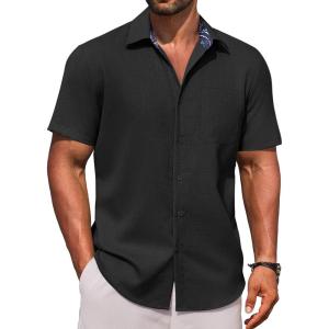 imageCOOFANDY Mens Linen Short Sleeve Button Down Shirts Casual Summer Beach Vacation ShirtsBlack