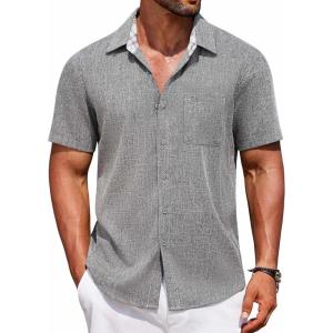 imageCOOFANDY Mens Linen Short Sleeve Button Down Shirts Casual Summer Beach Vacation ShirtsHarbor Mist