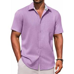 imageCOOFANDY Mens Linen Short Sleeve Button Down Shirts Casual Summer Beach Vacation ShirtsPurple Rose