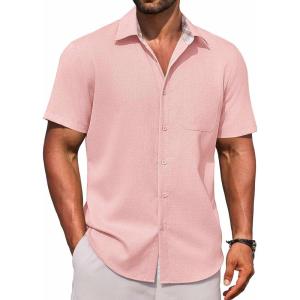 imageCOOFANDY Mens Linen Short Sleeve Button Down Shirts Casual Summer Beach Vacation ShirtsVeiled Rose