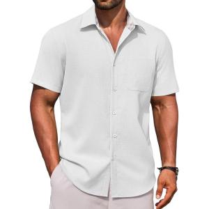 imageCOOFANDY Mens Linen Short Sleeve Button Down Shirts Casual Summer Beach Vacation ShirtsWhite
