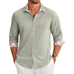 imageCOOFANDY Mens Long Sleeve Button Down Shirts Casual Untucked Shirt Regular Fit Dress ShirtAlight Green