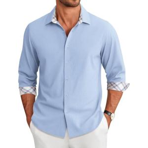imageCOOFANDY Mens Long Sleeve Button Down Shirts Casual Untucked Shirt Regular Fit Dress ShirtClear Blue