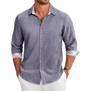 imageCOOFANDY Mens Long Sleeve Button Down Shirts Casual Untucked Shirt Regular Fit Dress ShirtNavy Blue