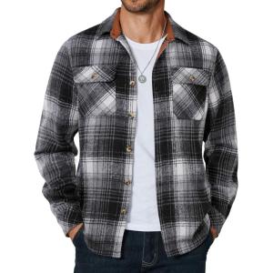 imageCOOFANDY Mens Long Sleeve Flannel Shirts Fashion Plaid Jacket Casual Button Down Shirt with PocketsBlack