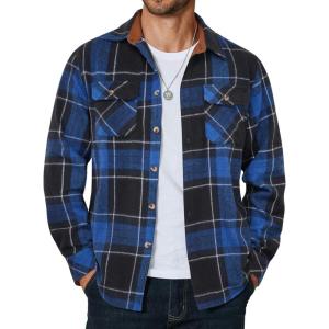 imageCOOFANDY Mens Long Sleeve Flannel Shirts Fashion Plaid Jacket Casual Button Down Shirt with PocketsBlack Blue