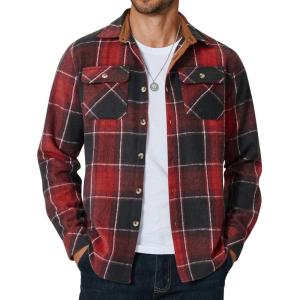 imageCOOFANDY Mens Long Sleeve Flannel Shirts Fashion Plaid Jacket Casual Button Down Shirt with PocketsBlack Red