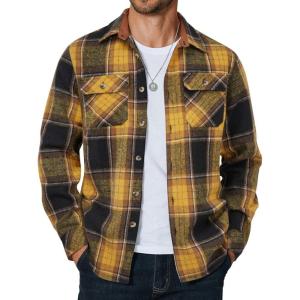 imageCOOFANDY Mens Long Sleeve Flannel Shirts Fashion Plaid Jacket Casual Button Down Shirt with PocketsBlack Yellow