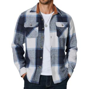 imageCOOFANDY Mens Long Sleeve Flannel Shirts Fashion Plaid Jacket Casual Button Down Shirt with PocketsBlue