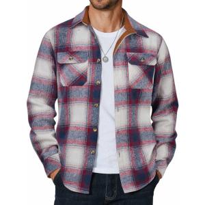 imageCOOFANDY Mens Long Sleeve Flannel Shirts Fashion Plaid Jacket Casual Button Down Shirt with PocketsBlue Redline