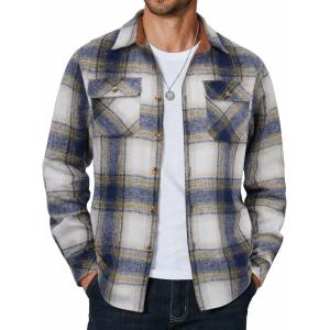 imageCOOFANDY Mens Long Sleeve Flannel Shirts Fashion Plaid Jacket Casual Button Down Shirt with PocketsBlue Yellowline