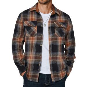 imageCOOFANDY Mens Long Sleeve Flannel Shirts Fashion Plaid Jacket Casual Button Down Shirt with PocketsBrown