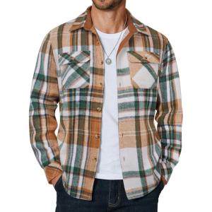 imageCOOFANDY Mens Long Sleeve Flannel Shirts Fashion Plaid Jacket Casual Button Down Shirt with PocketsGreen