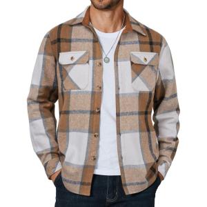 imageCOOFANDY Mens Long Sleeve Flannel Shirts Fashion Plaid Jacket Casual Button Down Shirt with PocketsKhaki