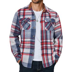 imageCOOFANDY Mens Long Sleeve Flannel Shirts Fashion Plaid Jacket Casual Button Down Shirt with PocketsRed Blue