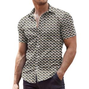 imageCOOFANDY Mens Muscle Fit Dress Shirts WrinkleFree Short Sleeve Casual Button Down Shirt3d Blocks