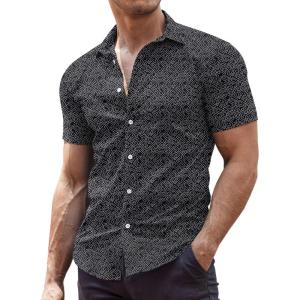 imageCOOFANDY Mens Muscle Fit Dress Shirts WrinkleFree Short Sleeve Casual Button Down ShirtBlacktexture