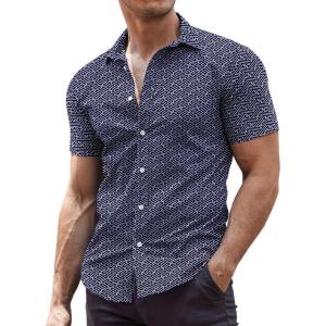 imageCOOFANDY Mens Muscle Fit Dress Shirts WrinkleFree Short Sleeve Casual Button Down ShirtFloral Blue1