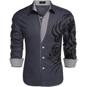 imageCOOFANDY Mens Print Button Down Dress Shirt Fashion Long Sleeve Casual ShirtsDark Grey