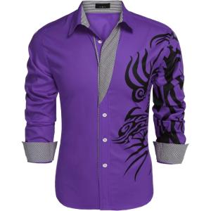 imageCOOFANDY Mens Print Button Down Dress Shirt Fashion Long Sleeve Casual ShirtsPurple