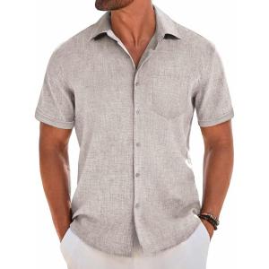 imageCOOFANDY Mens Short Sleeve Button Down Shirt Casual Linen Shirts Summer Beach Vacation Shirt with PocketStone
