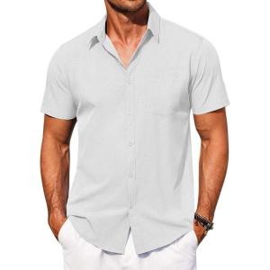 imageCOOFANDY Mens Short Sleeve Button Down Shirt Casual Summer Beach Shirts Vacation Wedding Shirt with PocketWhite