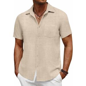 imageCOOFANDY Mens Short Sleeve Button Down Shirt Casual Summer Beach Untucked Vacation Textured Shirts with PocketOyster Gray