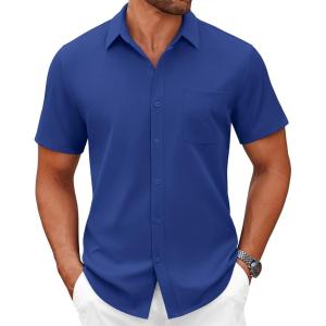 imageCOOFANDY Mens Short Sleeve Button Down Shirts Casual Dress Shirts for Men Summer Untucked Shirts with PocketRoyal Blue