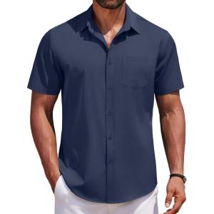 imageCOOFANDY Mens Short Sleeve Button Down Shirts Casual Summer Untucked Wrinkle Free Dress Shirts with PocketBlack Iris