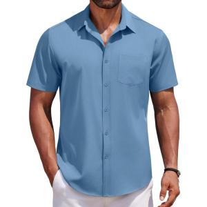 imageCOOFANDY Mens Short Sleeve Button Down Shirts Casual Summer Untucked Wrinkle Free Dress Shirts with PocketCaptains Blue