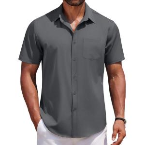 imageCOOFANDY Mens Short Sleeve Button Down Shirts Casual Summer Untucked Wrinkle Free Dress Shirts with PocketGranite Gray