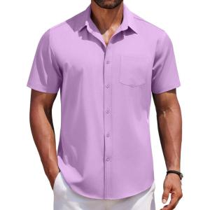 imageCOOFANDY Mens Short Sleeve Button Down Shirts Casual Summer Untucked Wrinkle Free Dress Shirts with PocketLavender Frost