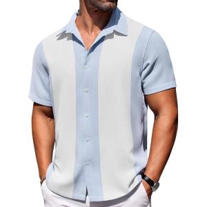imageCOOFANDY Mens Short Sleeve Button Down Shirts Waffle Shirt Casual Beach Summer Shirts Wrinkle Free Vacation ShirtsBlue White