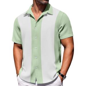 imageCOOFANDY Mens Short Sleeve Button Down Shirts Waffle Shirt Casual Beach Summer Shirts Wrinkle Free Vacation ShirtsMint White Combo