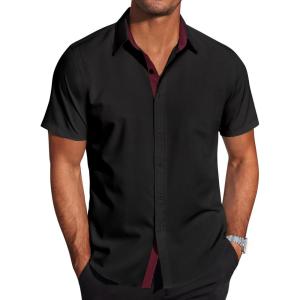 imageCOOFANDY Mens Short Sleeve Button Down Shirts Wrinkle Free Casual Summer Shirts Business Dress ShirtsBlack