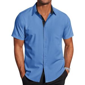 imageCOOFANDY Mens Short Sleeve Button Down Shirts Wrinkle Free Casual Summer Shirts Business Dress ShirtsBlue