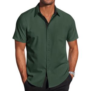 imageCOOFANDY Mens Short Sleeve Button Down Shirts Wrinkle Free Casual Summer Shirts Business Dress ShirtsBright Green