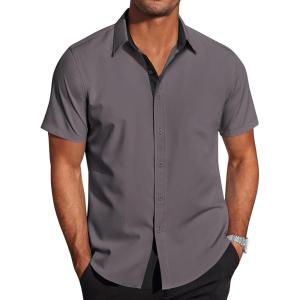 imageCOOFANDY Mens Short Sleeve Button Down Shirts Wrinkle Free Casual Summer Shirts Business Dress ShirtsDark Grey