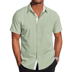 imageCOOFANDY Mens Short Sleeve Button Down Shirts Wrinkle Free Casual Summer Shirts Business Dress ShirtsLight Green