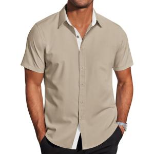 imageCOOFANDY Mens Short Sleeve Button Down Shirts Wrinkle Free Casual Summer Shirts Business Dress ShirtsMoon Grey