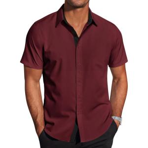 imageCOOFANDY Mens Short Sleeve Button Down Shirts Wrinkle Free Casual Summer Shirts Business Dress ShirtsRed