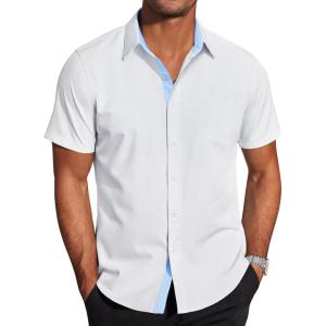 imageCOOFANDY Mens Short Sleeve Button Down Shirts Wrinkle Free Casual Summer Shirts Business Dress ShirtsWhite