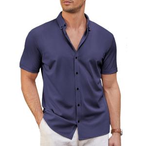 imageCOOFANDY Mens Short Sleeve Casual Button Down Shark Shirts Wrinkle Free Untucked Shirt Summer Stretch Dress ShirtsBlueviolet