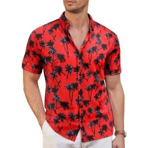 imageCOOFANDY Mens Short Sleeve Casual Button Down Shark Shirts Wrinkle Free Untucked Shirt Summer Stretch Dress ShirtsZcoconut Tree