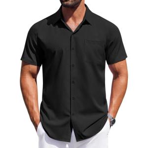 imageCOOFANDY Mens Short Sleeve Dress Shirts Button Down Shirts Regular Fit Business Casual Shirt with PocketBlack