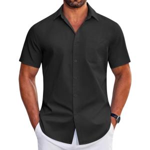 imageCOOFANDY Mens Short Sleeve Dress Shirts Wrinkle Free Business Casual Button Down Shirt with PocketBlack